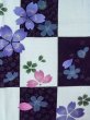 Photo3: M0915C Used Japanese women   Black YUKATA summer(made in Other than Japan) / Cotton. SAKURA cherry blossom, Checkerd pattern  (Grade C) (3)