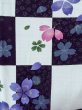 Photo4: M0915C Used Japanese women   Black YUKATA summer(made in Other than Japan) / Cotton. SAKURA cherry blossom, Checkerd pattern  (Grade C) (4)