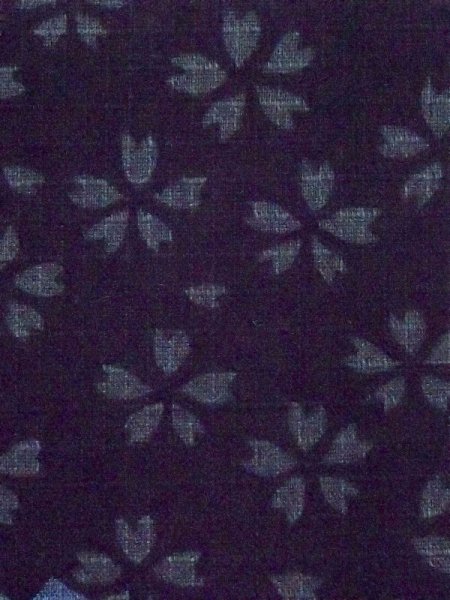 Photo6: M0915C Used Japanese women   Black YUKATA summer(made in Other than Japan) / Cotton. SAKURA cherry blossom, Checkerd pattern  (Grade C) (6)