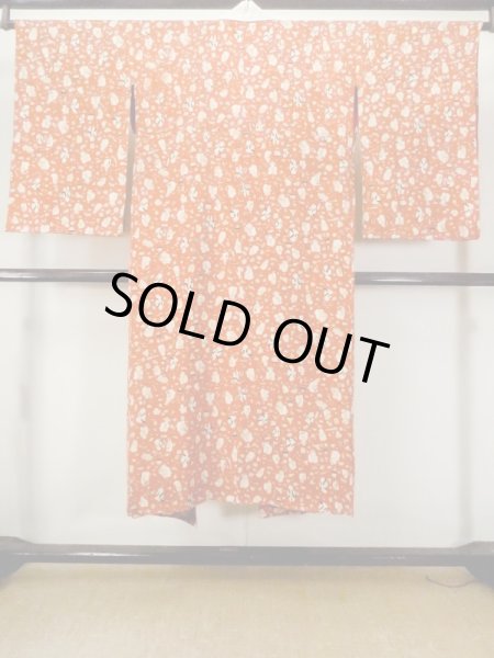 Photo2: M0922A Antique Japanese women   Red JUBAN undergarment / Silk. House,   (Grade B) (2)