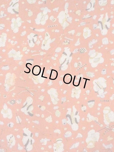 Photo3: M0922A Antique Japanese women   Red JUBAN undergarment / Silk. House,   (Grade B) (3)