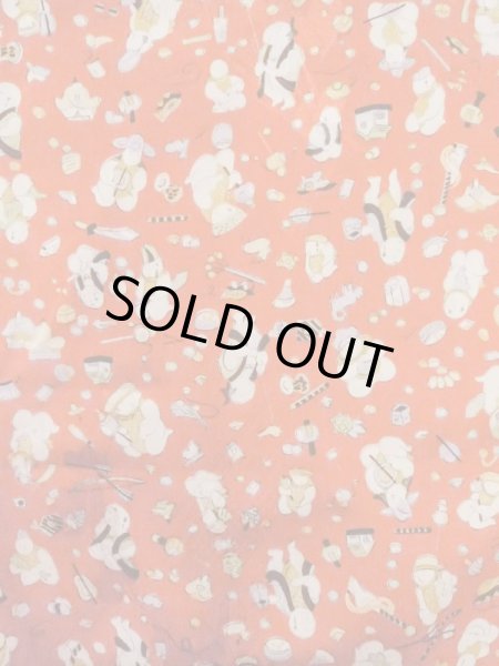 Photo4: M0922A Antique Japanese women   Red JUBAN undergarment / Silk. House,   (Grade B) (4)