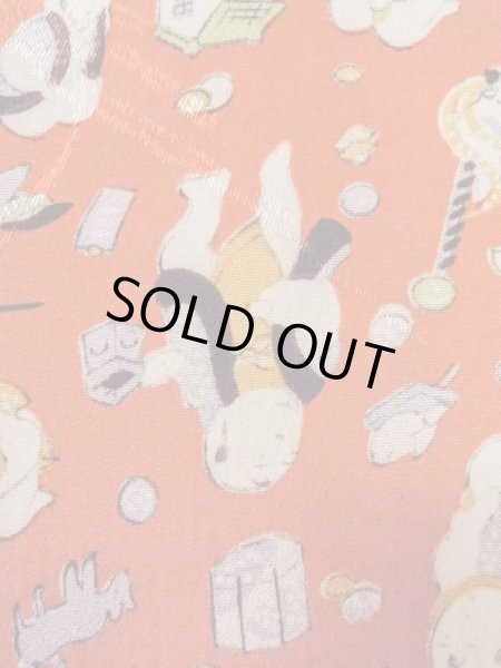 Photo6: M0922A Antique Japanese women   Red JUBAN undergarment / Silk. House,   (Grade B) (6)