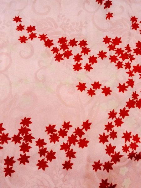 Photo3: M0922C Antique Japanese women   Pink JUBAN undergarment / Silk. Flower,   (Grade C) (3)