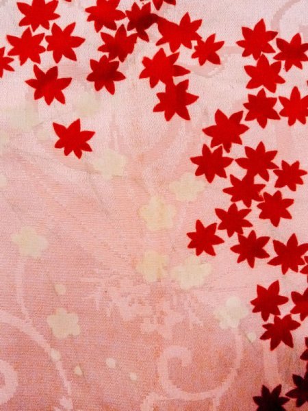 Photo7: M0922C Antique Japanese women   Pink JUBAN undergarment / Silk. Flower,   (Grade C) (7)