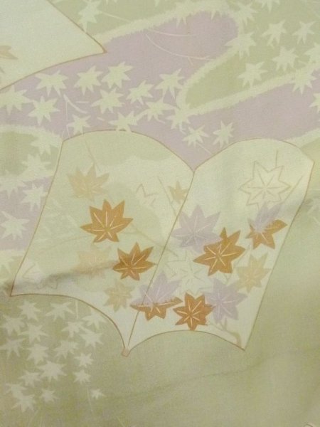 Photo7: M0922D Antique Japanese women  Pale Olive JUBAN undergarment / Silk. Flower,   (Grade C) (7)