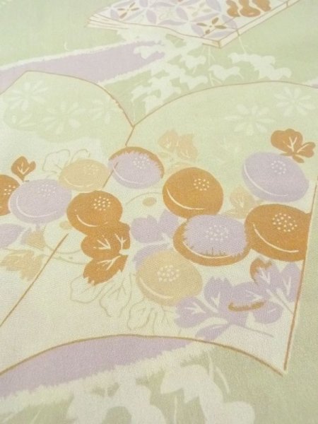 Photo8: M0922D Antique Japanese women  Pale Olive JUBAN undergarment / Silk. Flower,   (Grade C) (8)