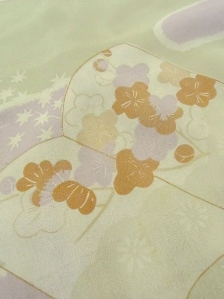 Photo9: M0922D Antique Japanese women  Pale Olive JUBAN undergarment / Silk. Flower,   (Grade C) (9)