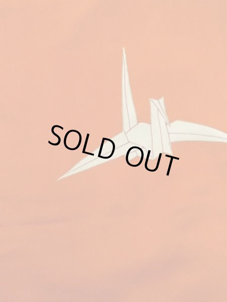 Photo4: M0922E Antique Japanese women   Red JUBAN undergarment / Silk. Crane Paper crane pattern  (Grade B) (4)