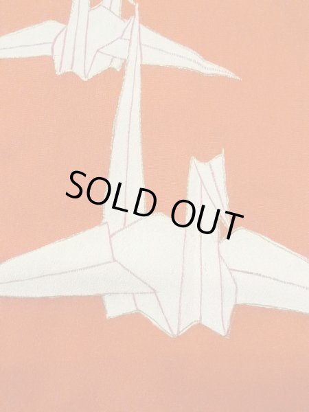 Photo5: M0922E Antique Japanese women   Red JUBAN undergarment / Silk. Crane Paper crane pattern  (Grade B) (5)