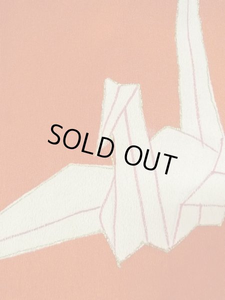 Photo6: M0922E Antique Japanese women   Red JUBAN undergarment / Silk. Crane Paper crane pattern  (Grade B) (6)