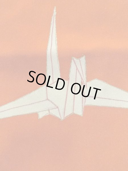 Photo7: M0922E Antique Japanese women   Red JUBAN undergarment / Silk. Crane Paper crane pattern  (Grade B) (7)