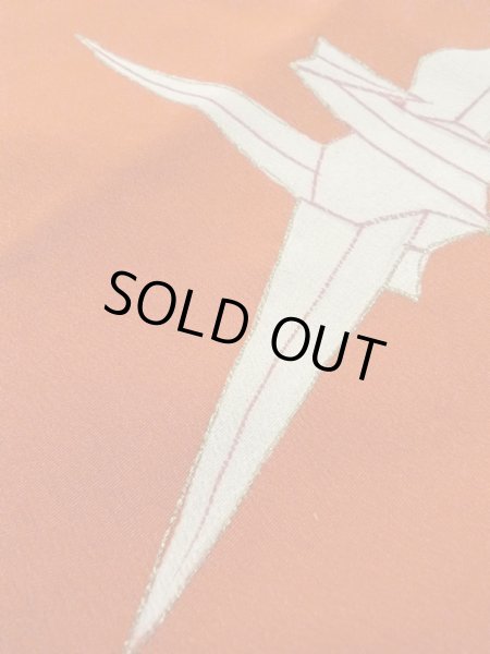 Photo10: M0922E Antique Japanese women   Red JUBAN undergarment / Silk. Crane Paper crane pattern  (Grade B) (10)