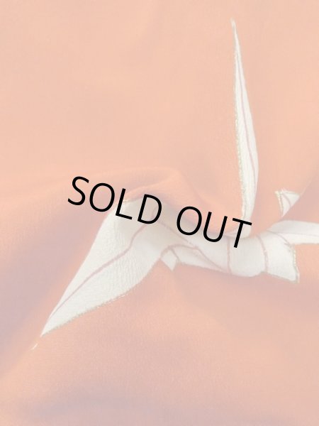 Photo11: M0922E Antique Japanese women   Red JUBAN undergarment / Silk. Crane Paper crane pattern  (Grade B) (11)