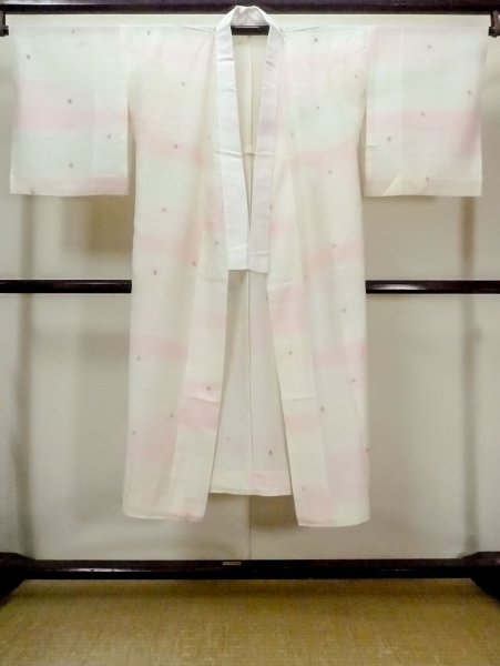 Photo1: M0922G Vintage Japanese women Pale Light White JUBAN undergarment / Silk. Dot,   (Grade C) (1)