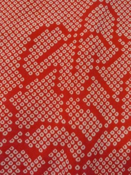 Photo5: M0922H Antique Japanese women   Red JUBAN undergarment / Silk. Flower,   (Grade B) (5)