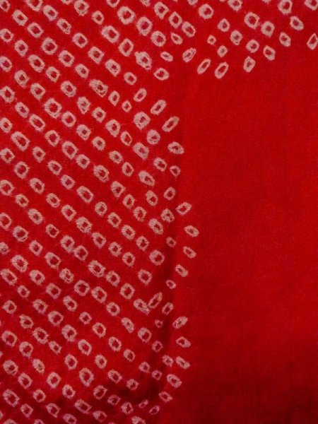 Photo7: M0922I Antique Japanese women   Red JUBAN undergarment / Silk. Cloud Stains/Soils all over. There is an impression from use.  (Grade D) (7)