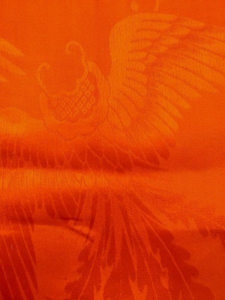 Photo6: M0922J Antique Japanese women   Orange JUBAN undergarment / Silk. Chrysanthemum,   (Grade D) (6)