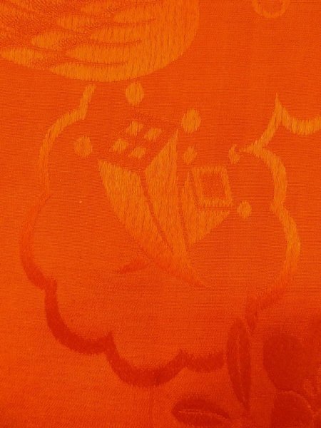 Photo7: M0922J Antique Japanese women   Orange JUBAN undergarment / Silk. Chrysanthemum,   (Grade D) (7)