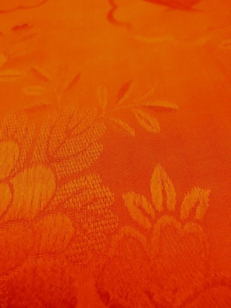 Photo8: M0922J Antique Japanese women   Orange JUBAN undergarment / Silk. Chrysanthemum,   (Grade D) (8)