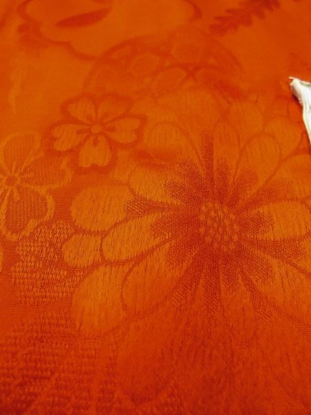 Photo9: M0922J Antique Japanese women   Orange JUBAN undergarment / Silk. Chrysanthemum,   (Grade D) (9)