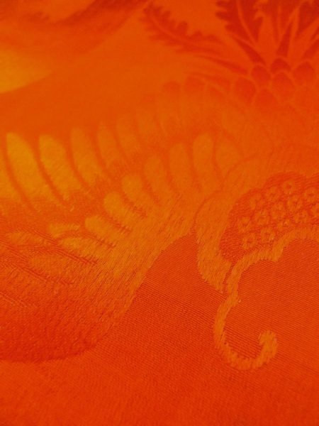 Photo10: M0922J Antique Japanese women   Orange JUBAN undergarment / Silk. Chrysanthemum,   (Grade D) (10)