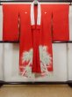 Photo1: M0922K Antique Japanese women   Red JUBAN undergarment / Silk. Bamboo leaf,   (Grade B) (1)