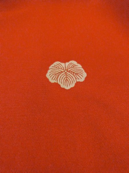 Photo9: M0922K Antique Japanese women   Red JUBAN undergarment / Silk. Bamboo leaf,   (Grade B) (9)
