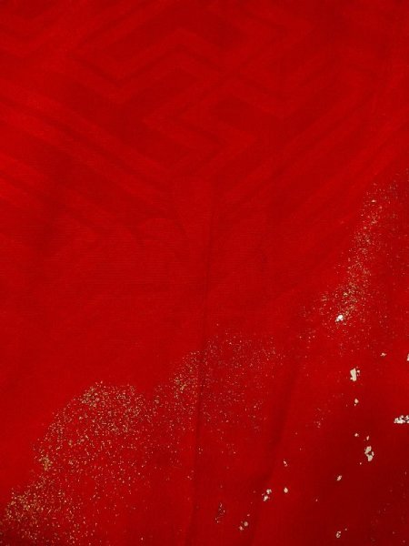 Photo7: M0922L Antique Japanese women   Red JUBAN undergarment / Silk. Chrysanthemum,   (Grade B) (7)