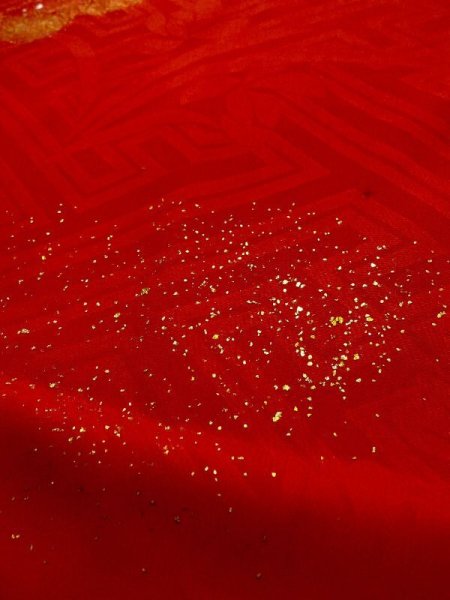 Photo9: M0922L Antique Japanese women   Red JUBAN undergarment / Silk. Chrysanthemum,   (Grade B) (9)