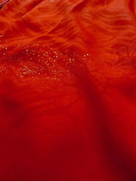 Photo10: M0922L Antique Japanese women   Red JUBAN undergarment / Silk. Chrysanthemum,   (Grade B) (10)
