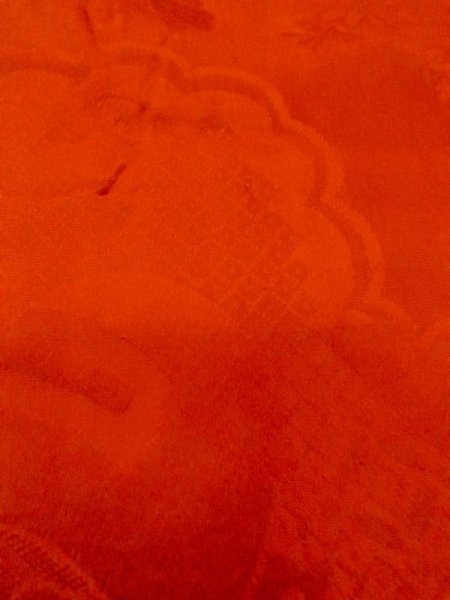 Photo11: M0922M Antique Japanese women   Red JUBAN undergarment / Silk. Chrysanthemum, Stains/Soils all over. There is an impression from use.  (Grade D) (11)