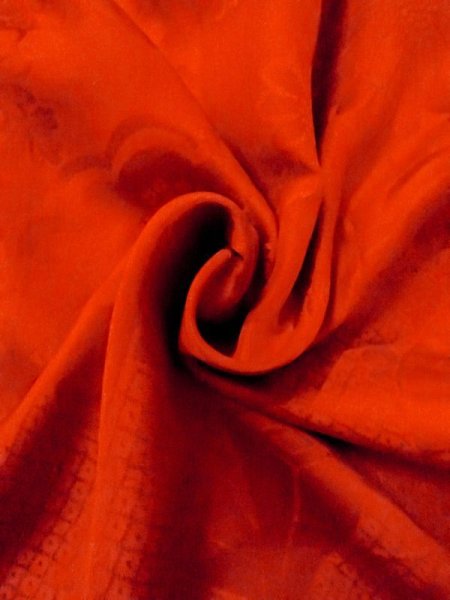 Photo13: M0922M Antique Japanese women   Red JUBAN undergarment / Silk. Chrysanthemum, Stains/Soils all over. There is an impression from use.  (Grade D) (13)