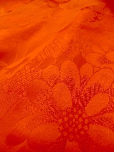 Photo10: M0922N Antique Japanese women   Vermilion JUBAN undergarment / Silk. Flower, There is an impression from use.  (Grade D) (10)