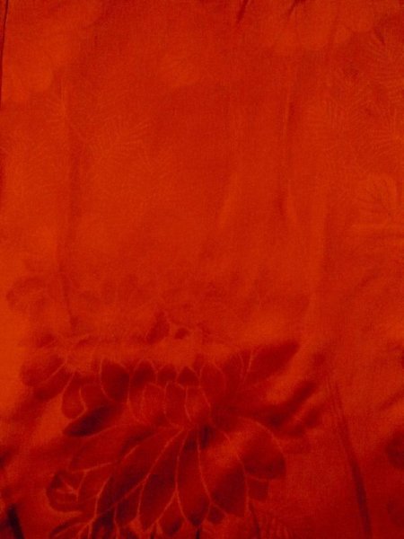 Photo6: M0922O Antique Japanese women   Red JUBAN undergarment / Silk. Flower,   (Grade C) (6)