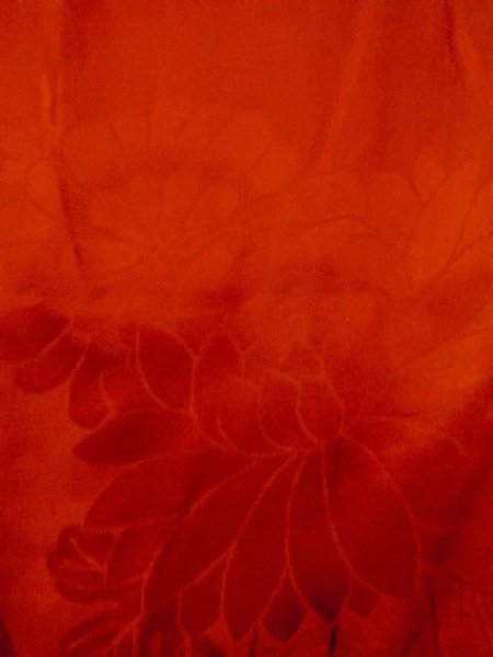 Photo9: M0922O Antique Japanese women   Red JUBAN undergarment / Silk. Flower,   (Grade C) (9)