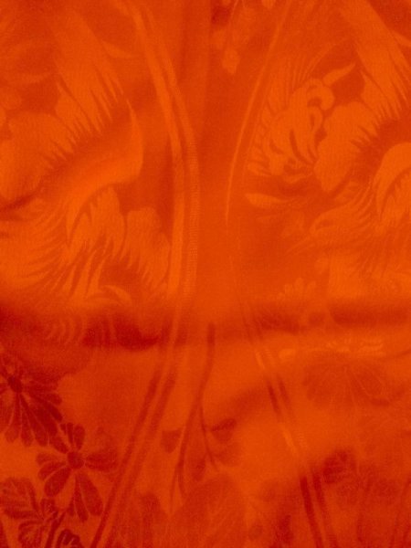 Photo3: M0922P Antique Japanese women   Red JUBAN undergarment / Silk.  Based woven pattern : Birds, curved lines pattern  (Grade B) (3)