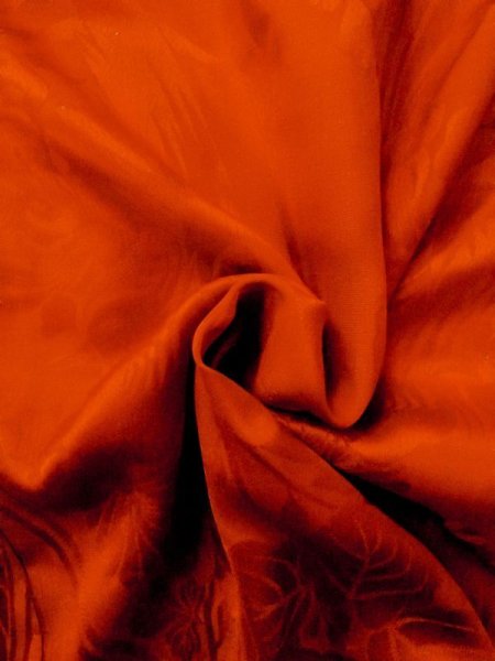 Photo12: M0922P Antique Japanese women   Red JUBAN undergarment / Silk.  Based woven pattern : Birds, curved lines pattern  (Grade B) (12)