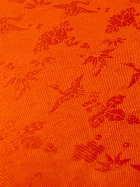 Photo7: M0922W Antique Japanese women   Vermilion JUBAN undergarment / Silk.  Aging deterioration. There is an impression from use. Padding at the hem.  (Grade D) (7)