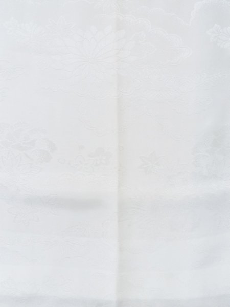 Photo4: M0923D Used Japanese women   White JUBAN undergarment / Synthetic.  Based woven pattern: Pine tree, Bamboo leaf, Cloud  (Grade C) (4)