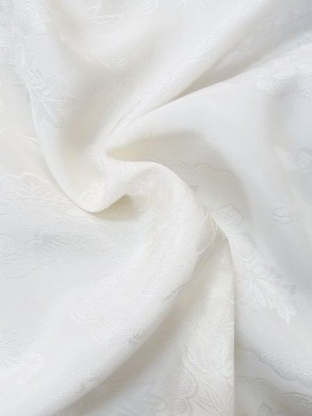 Photo12: M0923D Used Japanese women   White JUBAN undergarment / Synthetic.  Based woven pattern: Pine tree, Bamboo leaf, Cloud  (Grade C) (12)