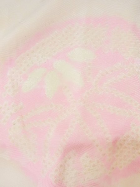 Photo7: M1003B Vintage Japanese women  Pale Coral JUBAN undergarment / Silk. Flower   (Grade C) (7)