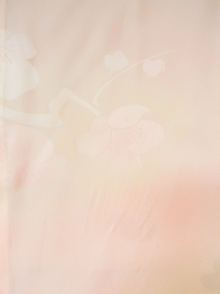 Photo3: M1003C Vintage Japanese women   Coral JUBAN undergarment / Silk. UME plum bloom, Lining is attached on sleeves.  (Grade B) (3)