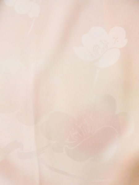 Photo7: M1003C Vintage Japanese women   Coral JUBAN undergarment / Silk. UME plum bloom, Lining is attached on sleeves.  (Grade B) (7)