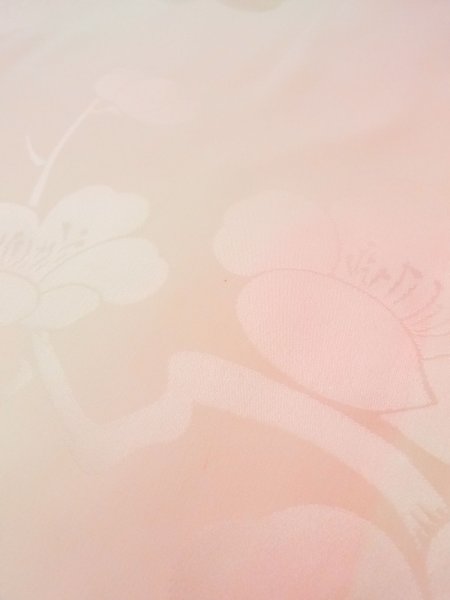 Photo9: M1003C Vintage Japanese women   Coral JUBAN undergarment / Silk. UME plum bloom, Lining is attached on sleeves.  (Grade B) (9)