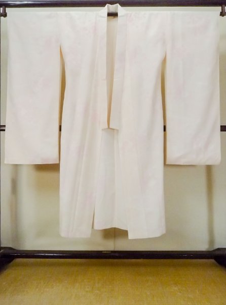 Photo1: M1003D Vintage Japanese women  Pale Pink JUBAN undergarment / Synthetic. Flower,   (Grade D) (1)