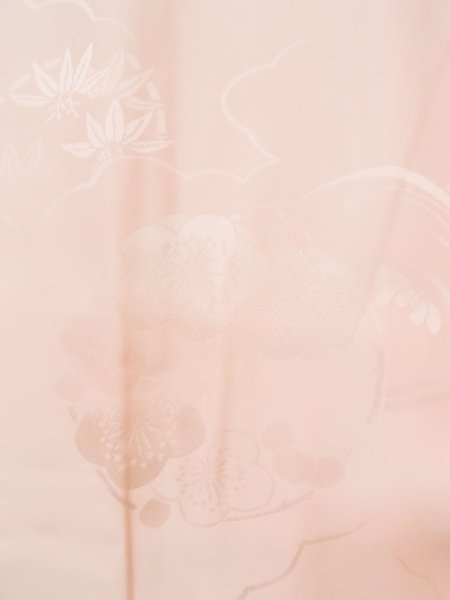 Photo5: Mint M1003K Vintage Japanese women Pale Light Pink JUBAN undergarment / Silk.  Based woven pattern: Bamboo leaft, Cloud, Gradation  (Grade A) (5)