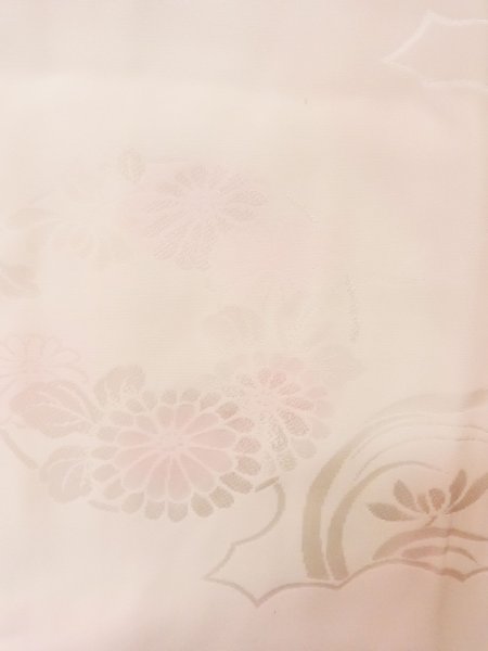 Photo6: Mint M1003K Vintage Japanese women Pale Light Pink JUBAN undergarment / Silk.  Based woven pattern: Bamboo leaft, Cloud, Gradation  (Grade A) (6)