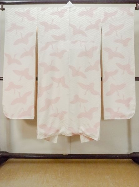Photo2: M1003L Vintage Japanese women   Off White JUBAN undergarment / Silk. Crane   (Grade B) (2)