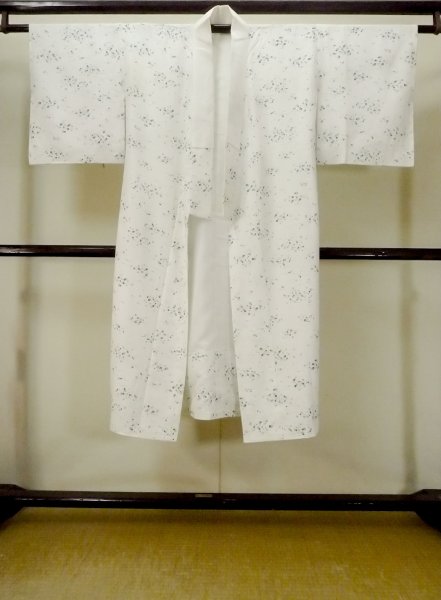 Photo1: M1003Q Vintage Japanese women   White JUBAN undergarment / Synthetic. Line,   (Grade C) (1)